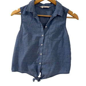 H&M Kids Blue Sleeveless Chambray Button-Up Shirt Size 18